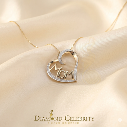 DiamondCelebritees  Real 0.10ct Diamond 925 Sterling Silver MOM'S HEART Yellow Attractive Pendant