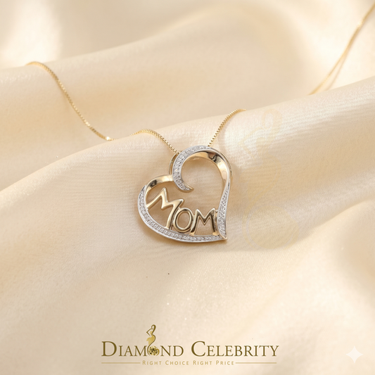 DiamondCelebritees  Real 0.10ct Diamond 925 Sterling Silver MOM'S HEART Yellow Attractive Pendant