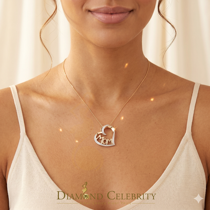 DiamondCelebritees  Real 0.10ct Diamond 925 Sterling Silver MOM'S HEART Yellow Attractive Pendant