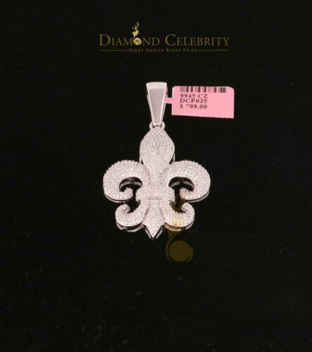 DiamondCelebritees White 925 Sterling Silver Fleur De Lis Shape Pendant with 4.59ct Cubic Zirconia