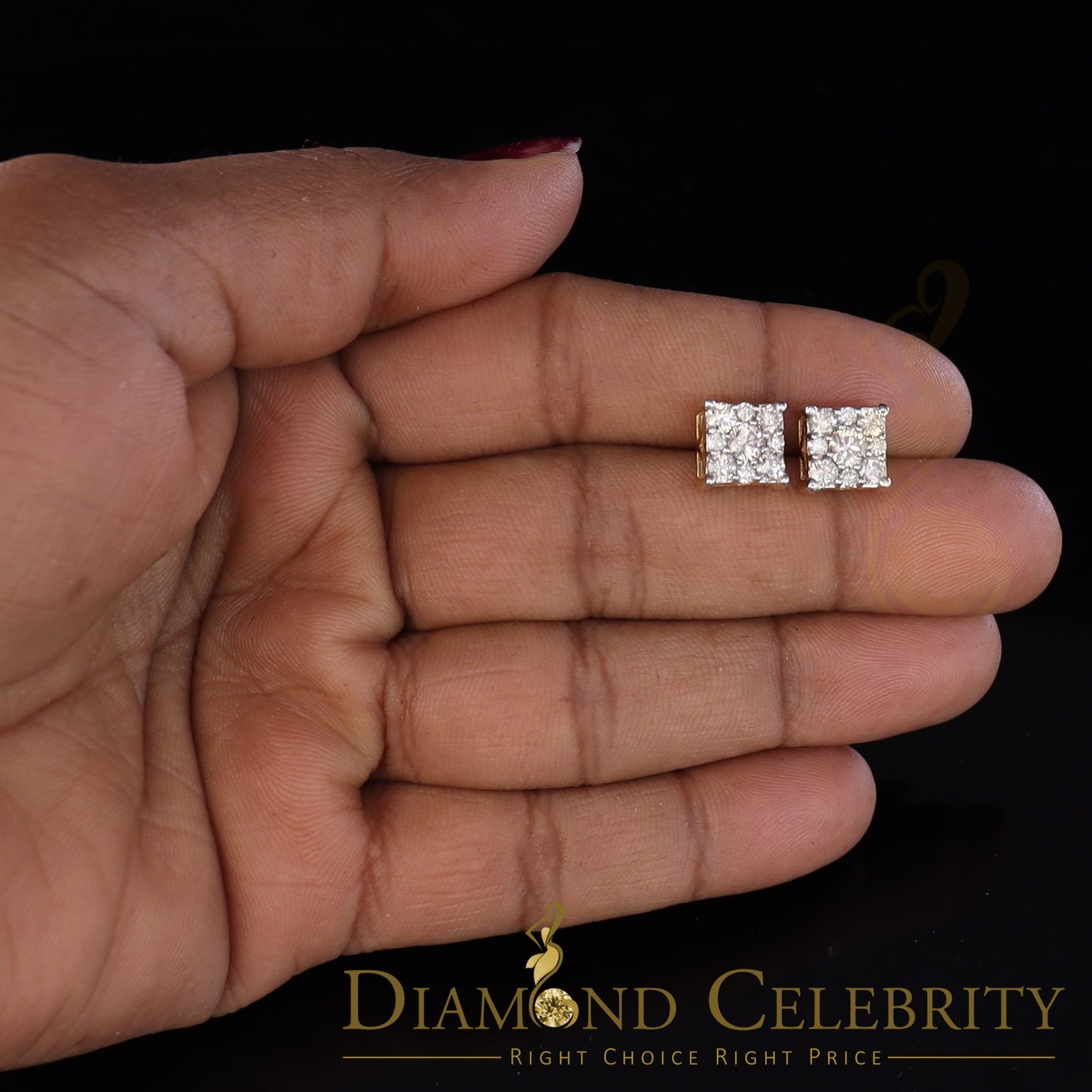 DiamondCelebritees 10K Real Yellow Gold with Real 1.50ct Diamonds Square Stud Earrings