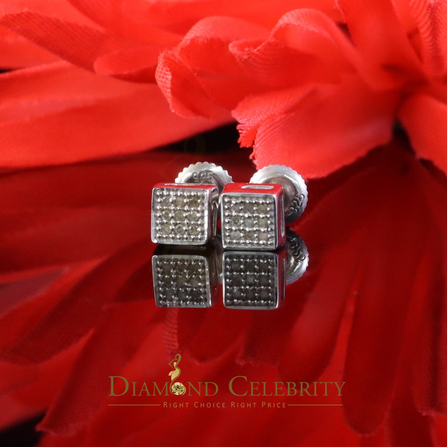 DiamondCelebritees 0.05ct Micro Pave 925 White Silver Diamond Square Earring For Men's & Women's