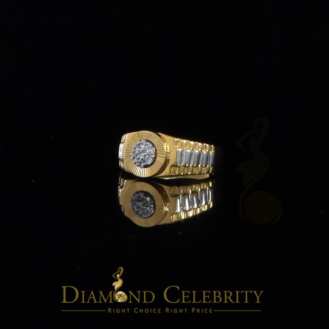DiamondCelebritees Men's 0.30ct Cubic Zirconia Yellow Silver Heavy Look Round Ring SZ 9