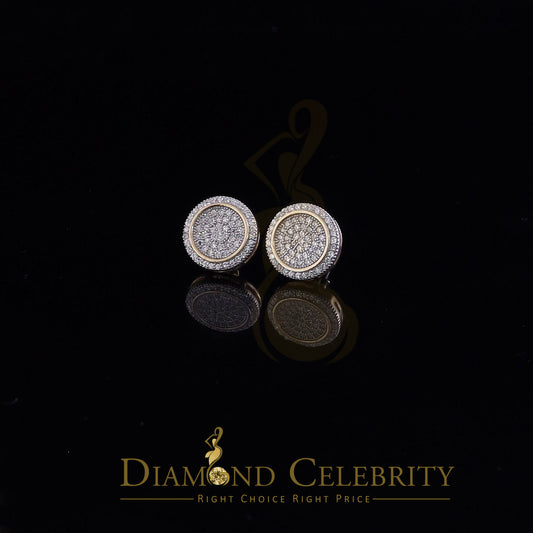DiamondCelebritees  925 Sterling Yellow Silver 1.07ct Cubic Zirconia Round Men's Stud Earrings