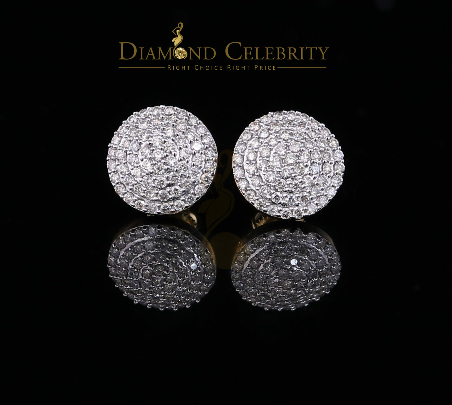DiamondCelebritees 10K Real Yellow Gold Real Diamond 1.25CT Men's/Women's Stud Round Earring