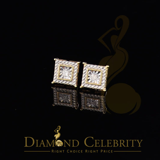 DiamondCelebritees 0.10ct Diamond Stud Earrings Yellow 925 Sterling Silver For Men's & Women's