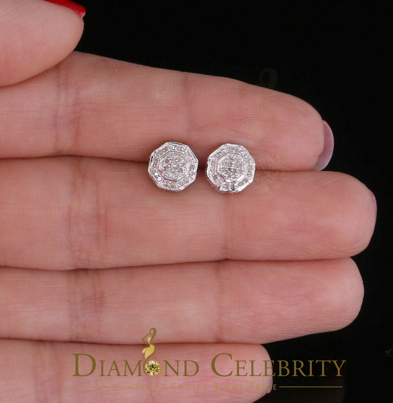 DiamondCelebritees 925 White Sterling Silver 0.10ct Diamond Hexagon Men's/Women's Stud Earrings