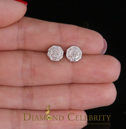 DiamondCelebritees 925 White Sterling Silver 0.10ct Diamond Hexagon Men's/Women's Stud Earrings