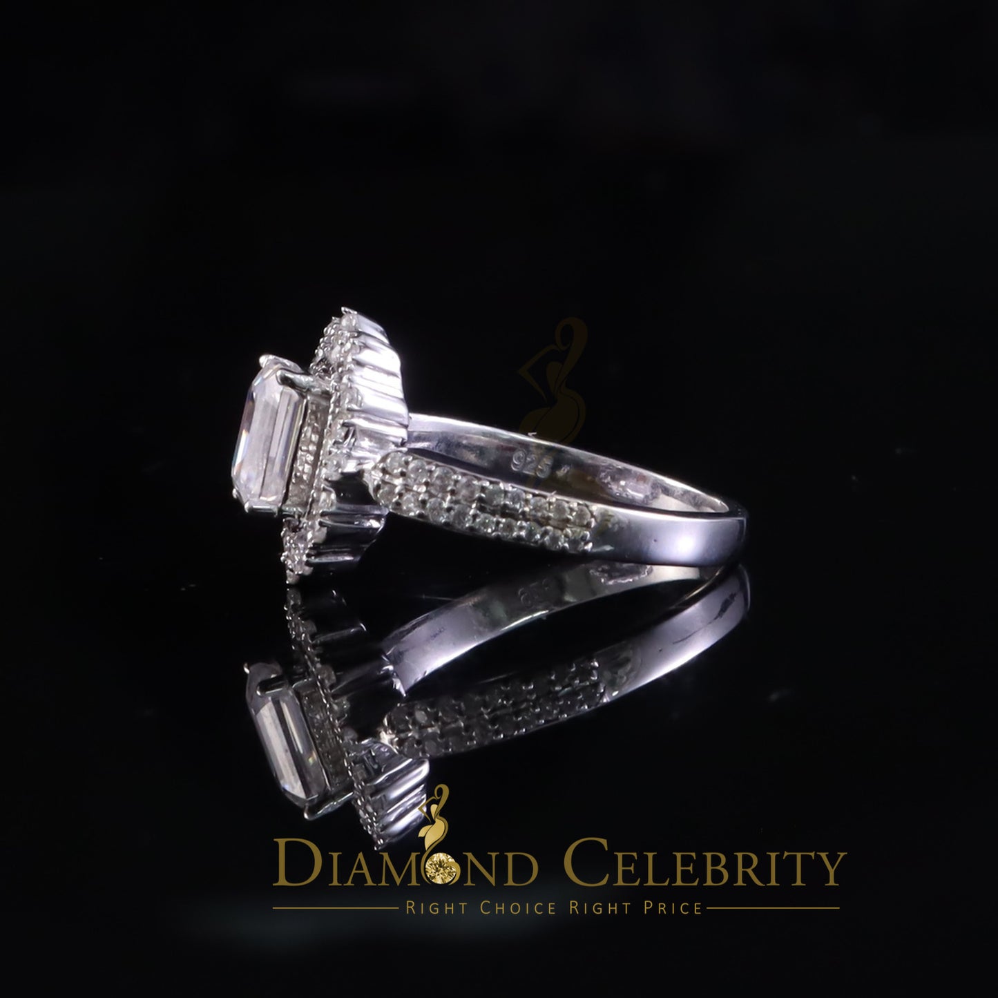 DiamondCelebritees Emerlard Cut White 925 Silver 2.00ct VVS D Moissanite Square Ring SZ 7 for Women