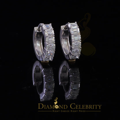 Diamondcelebritees 3.00ct Moissanite Emerald cut White 925 Sterling Silver Women's Hoop Earrings