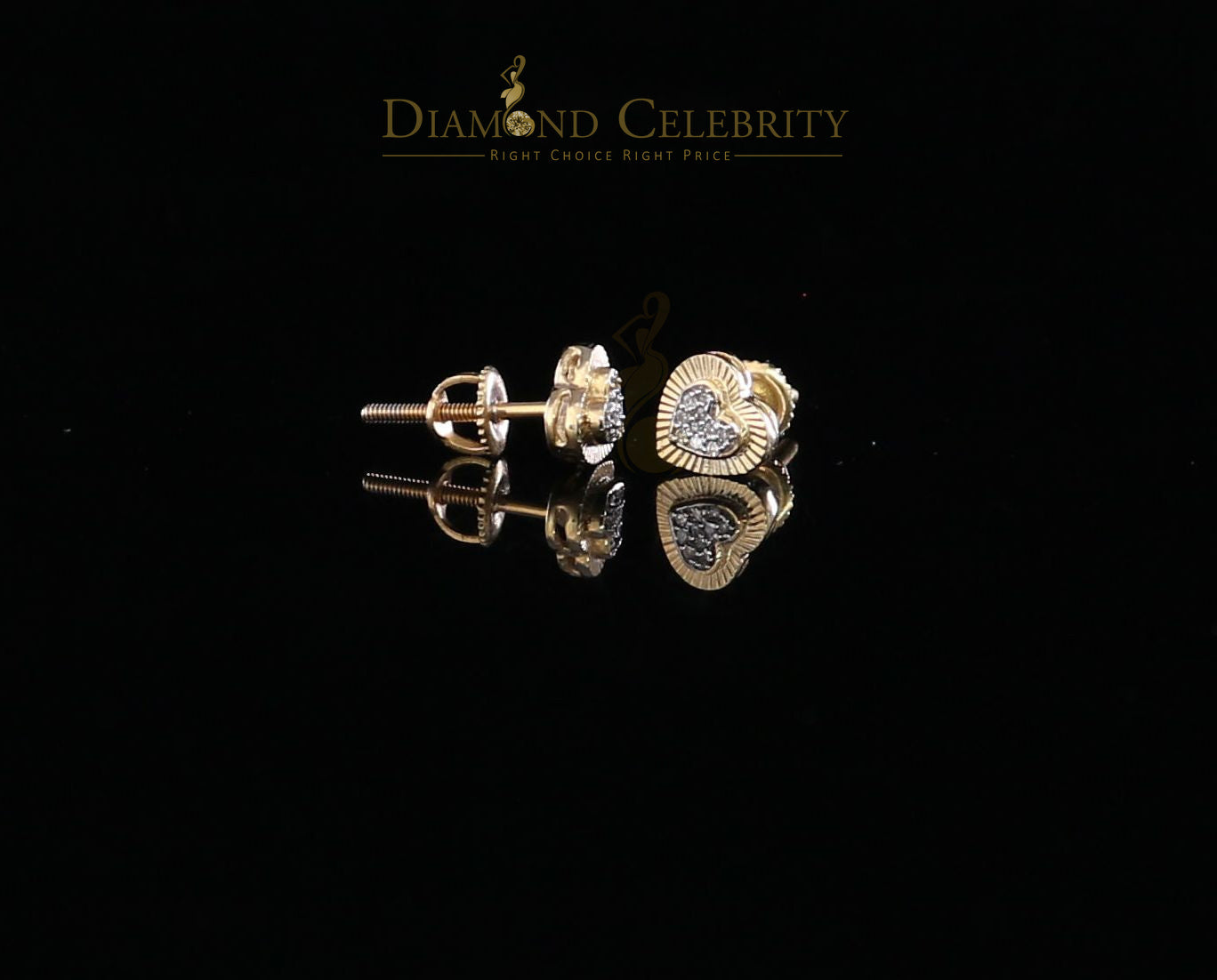 DiamondCelebritees 10K Real Yellow Gold with 0.05CT Real Diamonds Men's/Women's stud Heart Earrings