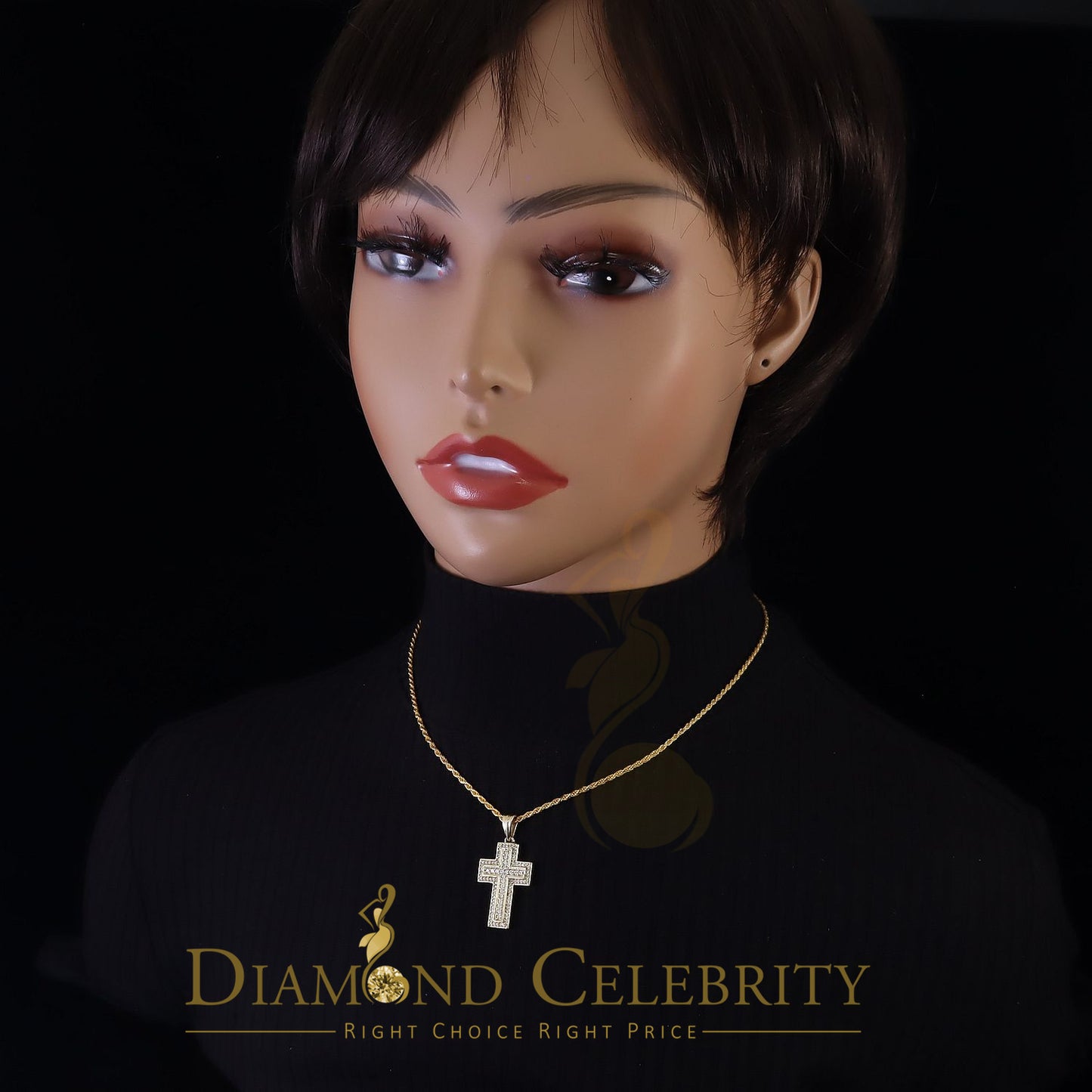 DiamondCelebritees Promise Yellow 925 Sterling Silver CROSS Pendant with 1.39ct Cubic Zirconia