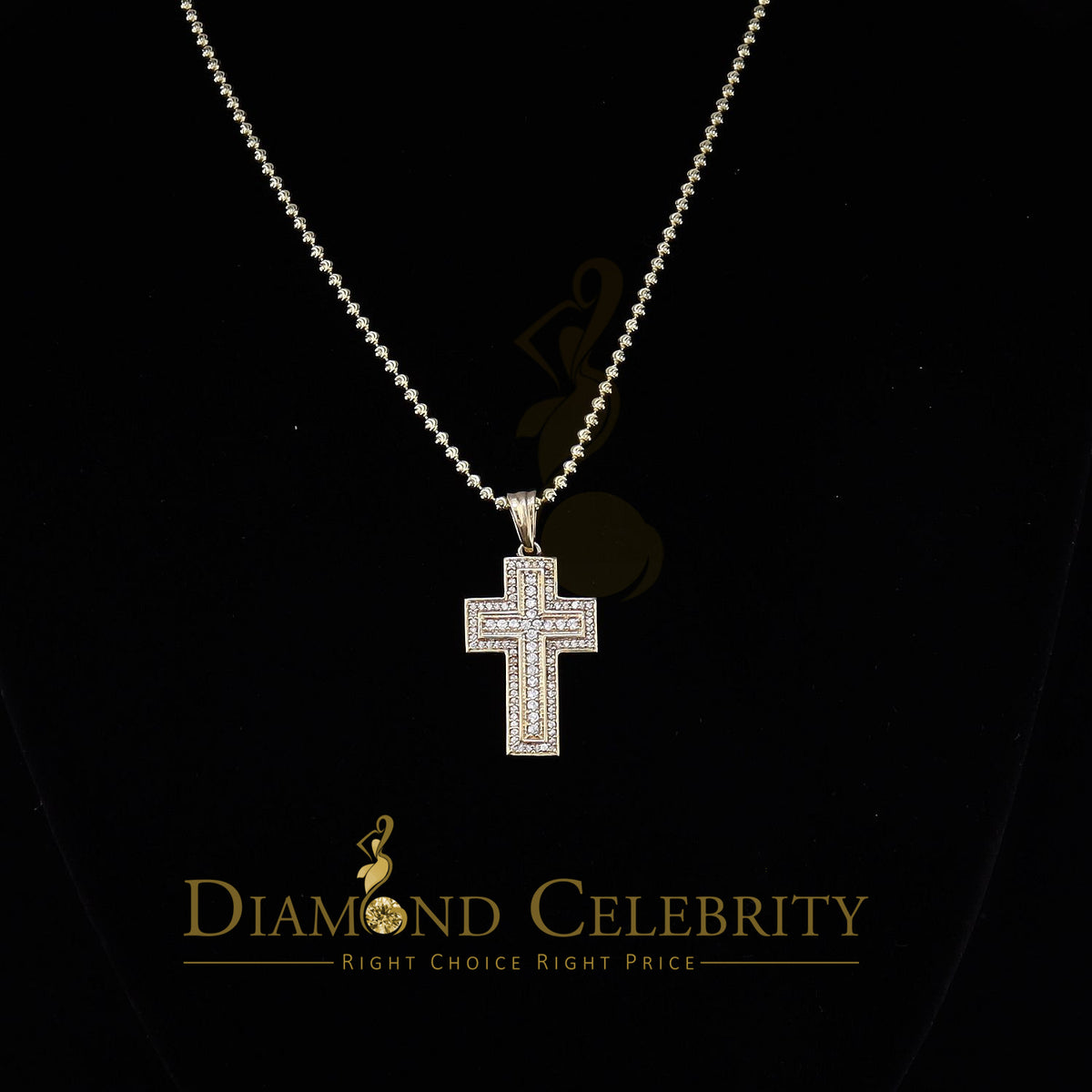 DiamondCelebritees Promise Yellow 925 Sterling Silver CROSS Pendant with 1.39ct Cubic Zirconia
