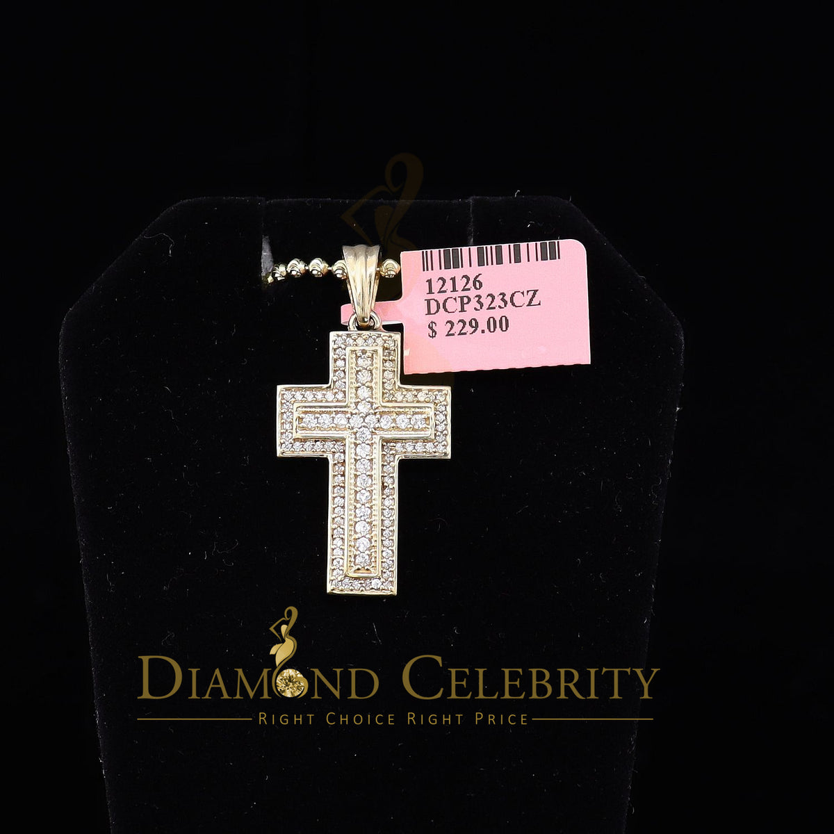 DiamondCelebritees Promise Yellow 925 Sterling Silver CROSS Pendant with 1.39ct Cubic Zirconia