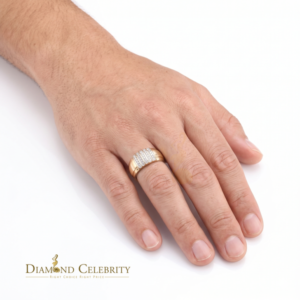 DiamondCelebritees Yellow Silver Rhodium Plated CZ 1.40ct Wide Band Men Adjustable Ring SZ 8 to 10