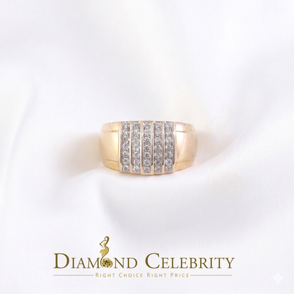 DiamondCelebritees Yellow Silver Rhodium Plated CZ 1.40ct Wide Band Men Adjustable Ring SZ 8 to 10