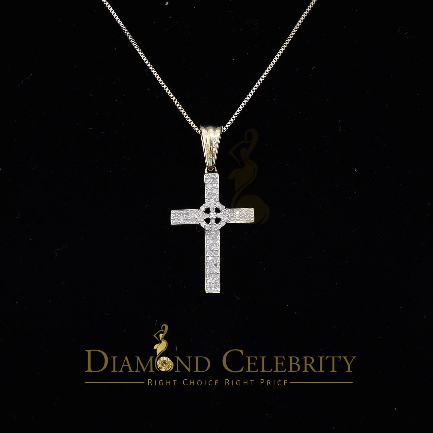 DiamondCelebritees  Real 0.25ct Diamond 925 Sterling Silver CROSS Charm Necklace Yellow Pendant