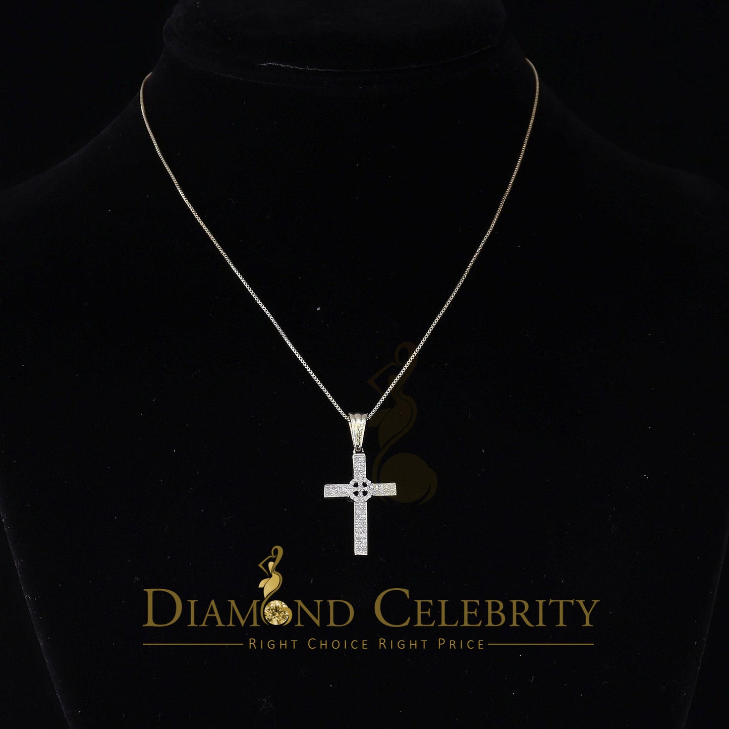 DiamondCelebritees  Real 0.25ct Diamond 925 Sterling Silver CROSS Charm Necklace Yellow Pendant
