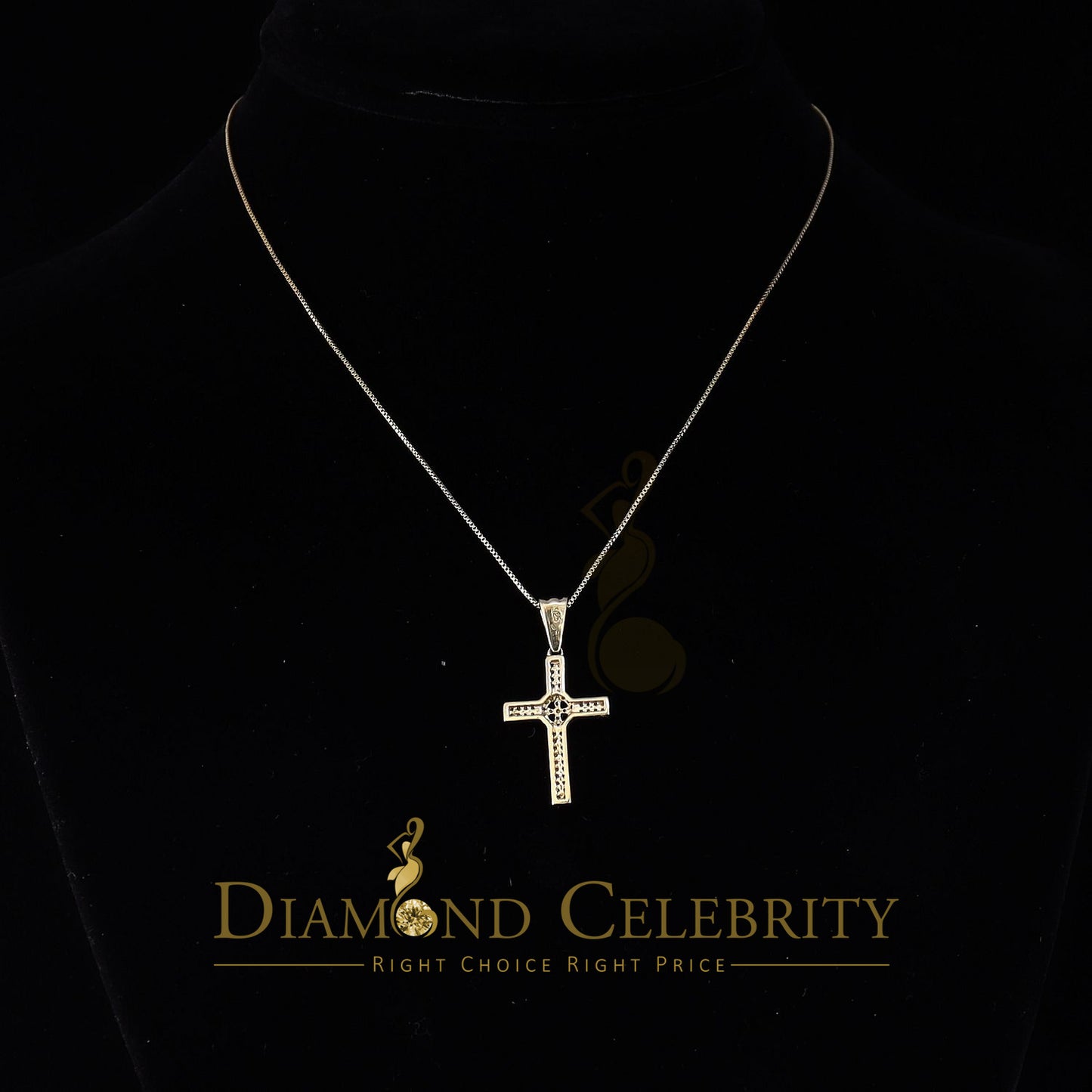DiamondCelebritees  Real 0.25ct Diamond 925 Sterling Silver CROSS Charm Necklace Yellow Pendant