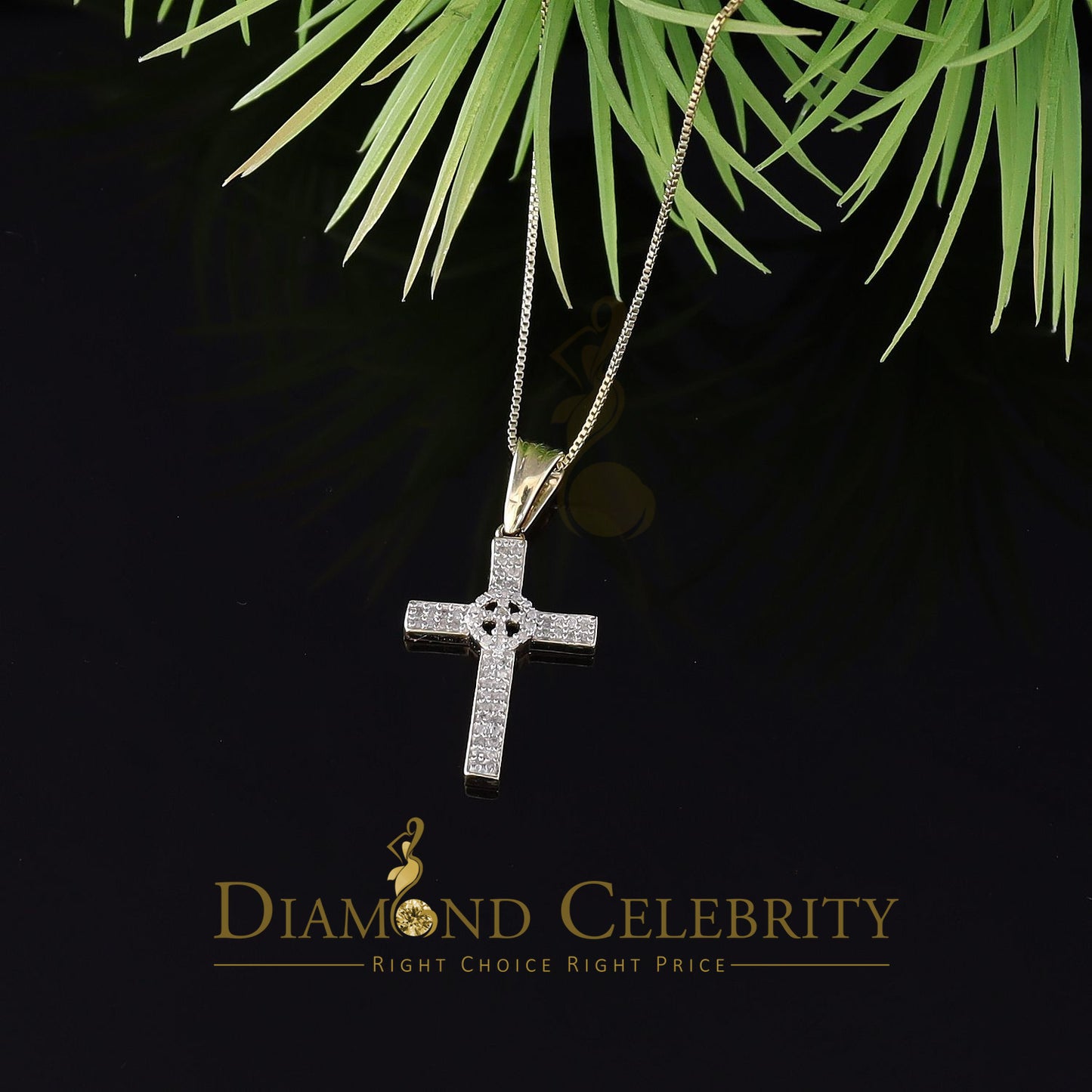 DiamondCelebritees  Real 0.25ct Diamond 925 Sterling Silver CROSS Charm Necklace Yellow Pendant