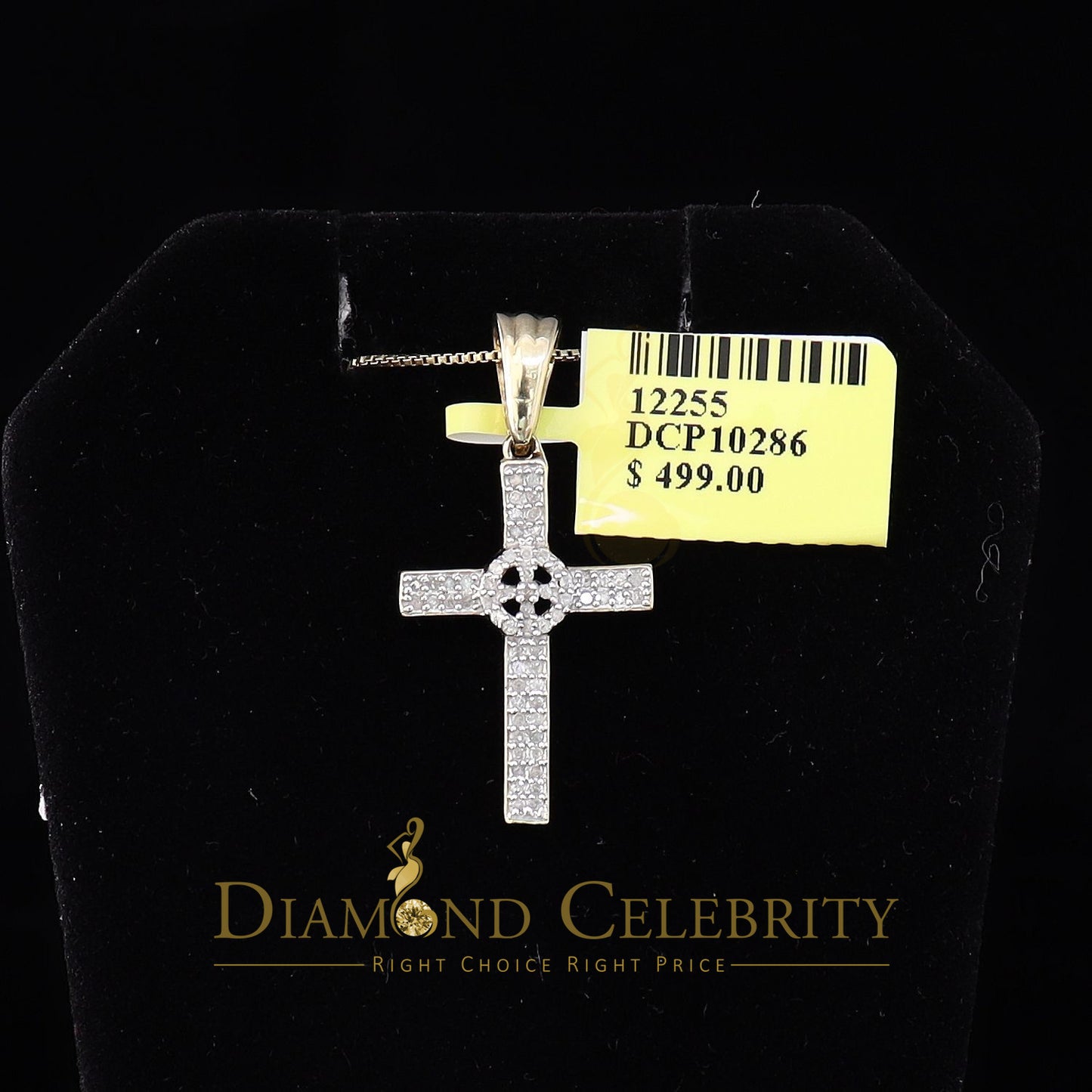 DiamondCelebritees  Real 0.25ct Diamond 925 Sterling Silver CROSS Charm Necklace Yellow Pendant