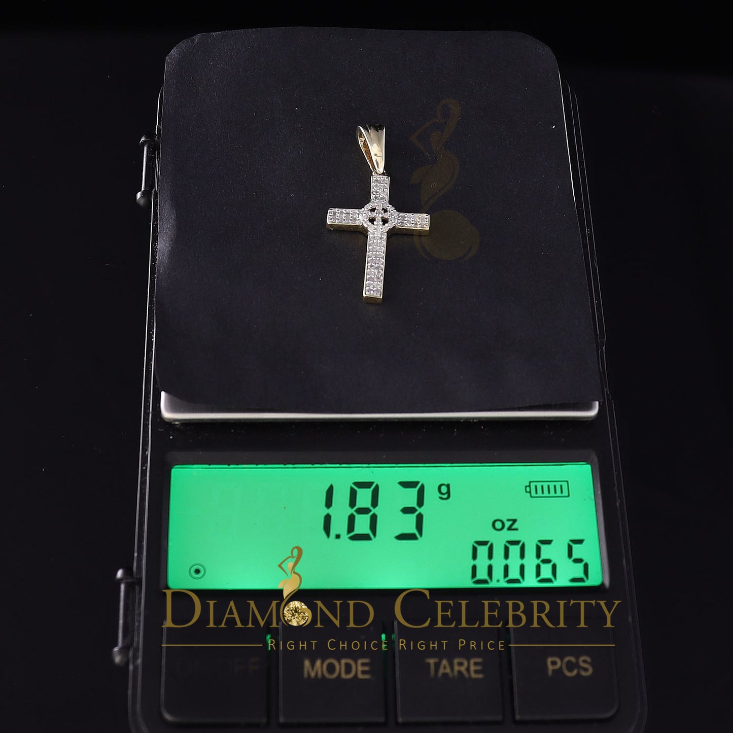 DiamondCelebritees  Real 0.25ct Diamond 925 Sterling Silver CROSS Charm Necklace Yellow Pendant