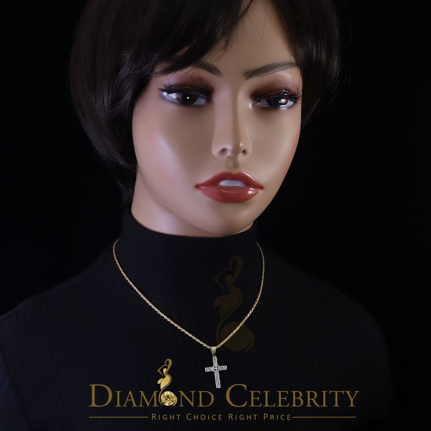 DiamondCelebritees  Real 0.25ct Diamond 925 Sterling Silver CROSS Charm Necklace Yellow Pendant