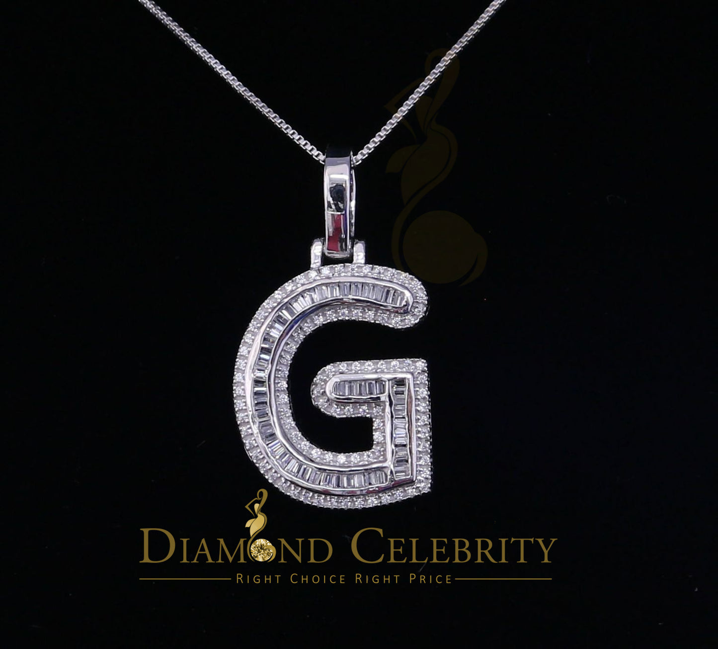 DiamondCelebritees White Bugutte Initial All Alphabet Sterling Silver Pendant with Cubic Zirconia