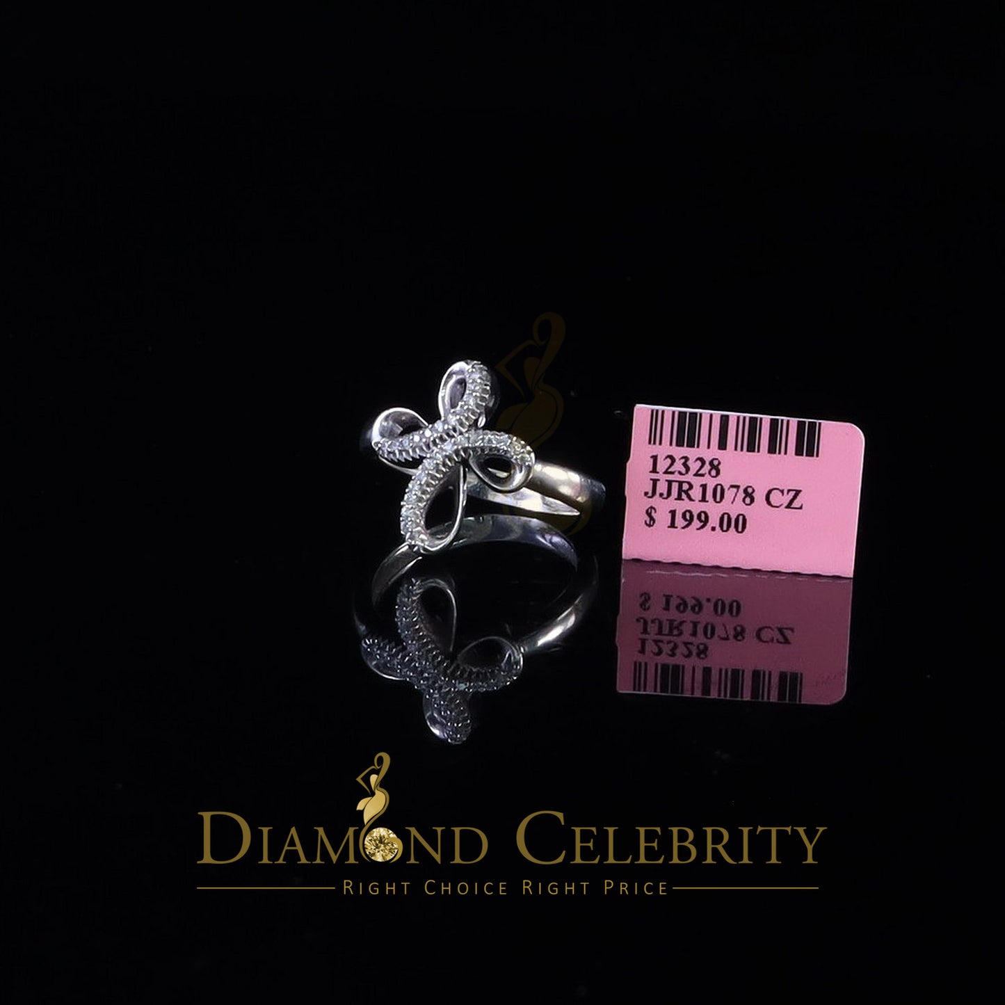 DiamondCelebritees Diamond Celbrity Cubic Zirconia 0.20ct White Silver Set Womens Cross Ring Size 7