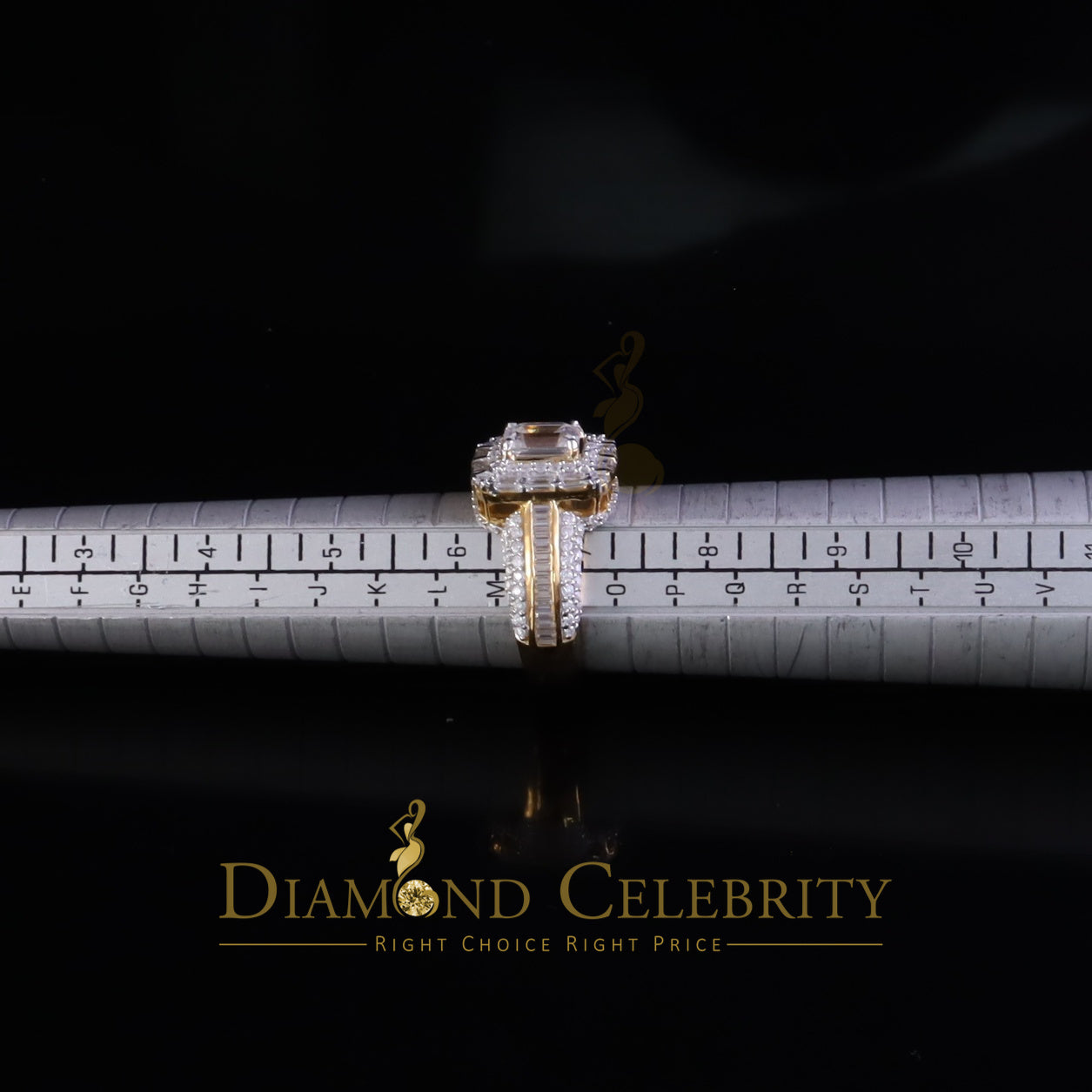 DiamondCelebritees 3.00ct VVS D Silver Yellow Emerald 925 Moissanite Square Baguette Ring SZ7 Women