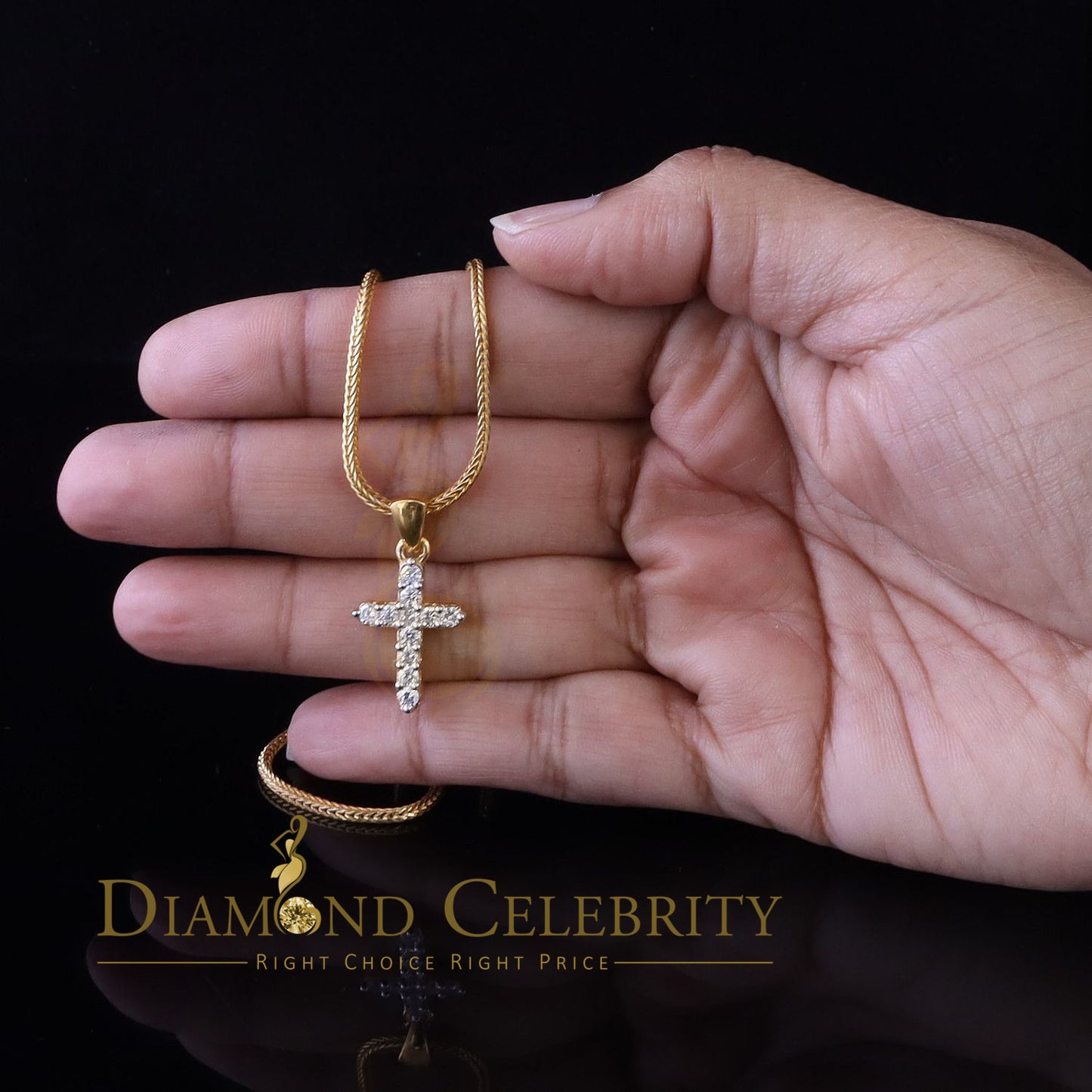 DiamondCelebritees Promising Fancy Yellow Sterling Silver Cross Pendant with 1.21ct Cubic Zirconia