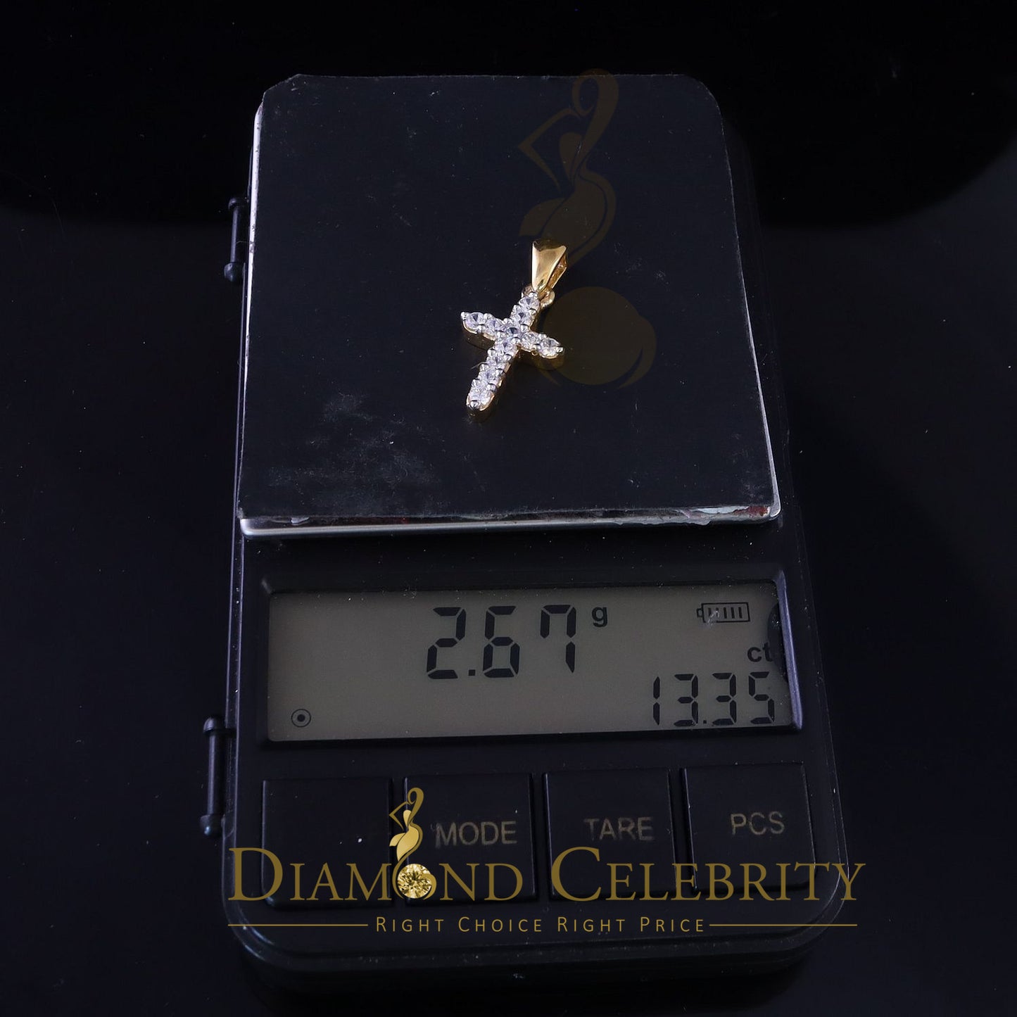 DiamondCelebritees Promising Fancy Yellow Sterling Silver Cross Pendant with 1.21ct Cubic Zirconia