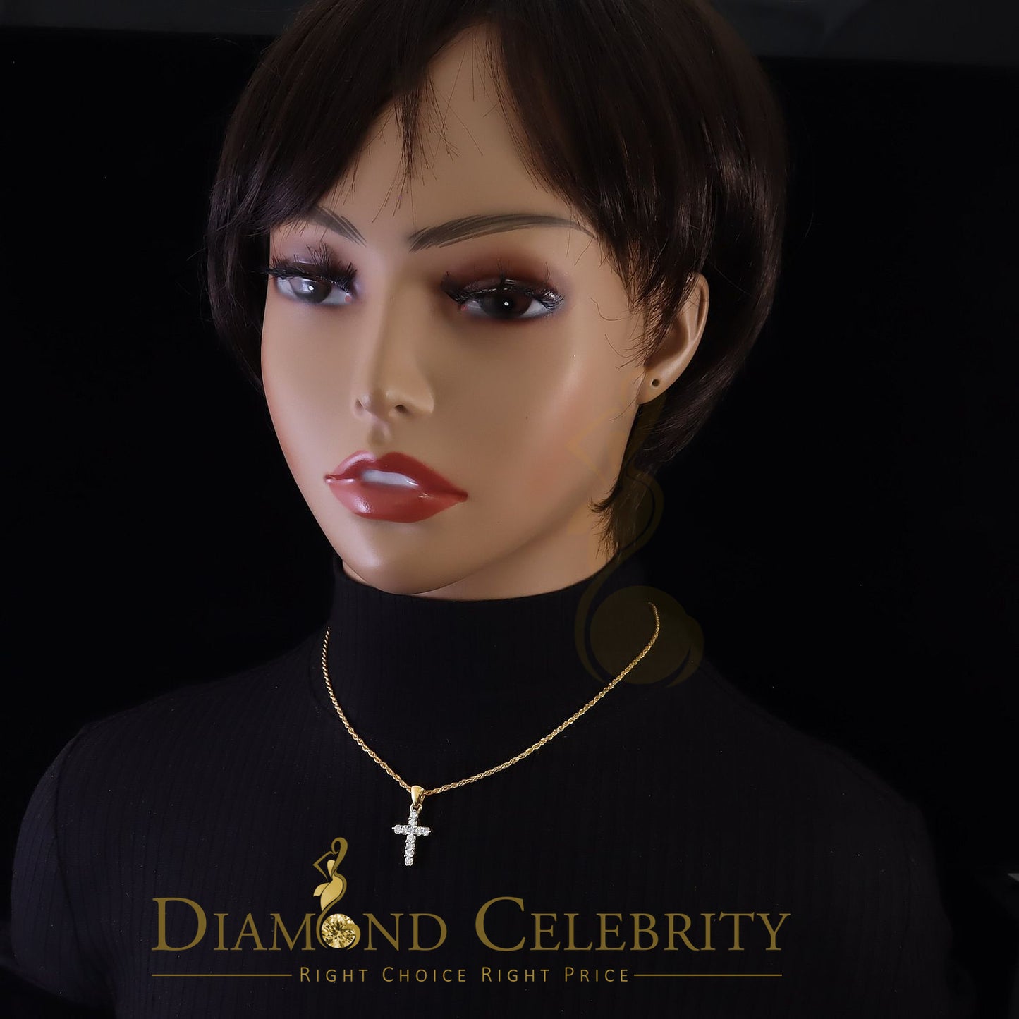 DiamondCelebritees Promising Fancy Yellow Sterling Silver Cross Pendant with 1.21ct Cubic Zirconia