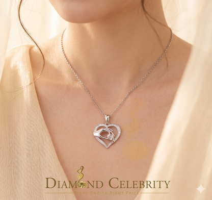 DiamondCelebritees  Real 0.10CT Diamond Heart In MOM'S CARE Sterling Silver White Necklace Pendant