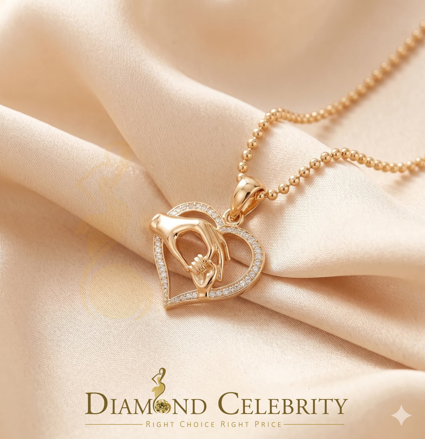 DiamondCelebritees  Real 0.10ct Diamond Sterling Silver Heart In MOM'S CARE Necklace Yellow Pendant