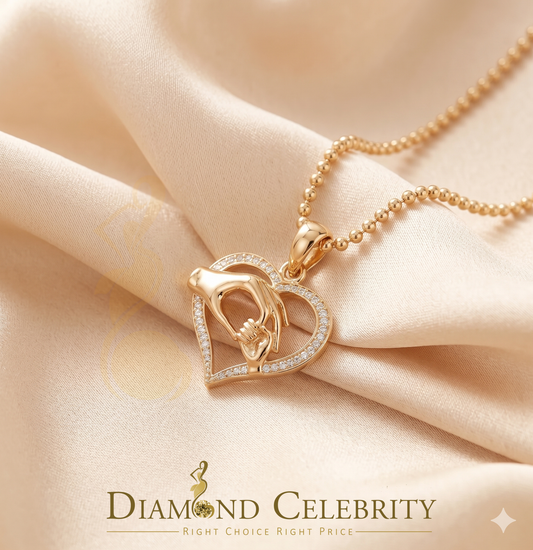 DiamondCelebritees  Real 0.10ct Diamond Sterling Silver Heart In MOM'S CARE Necklace Yellow Pendant