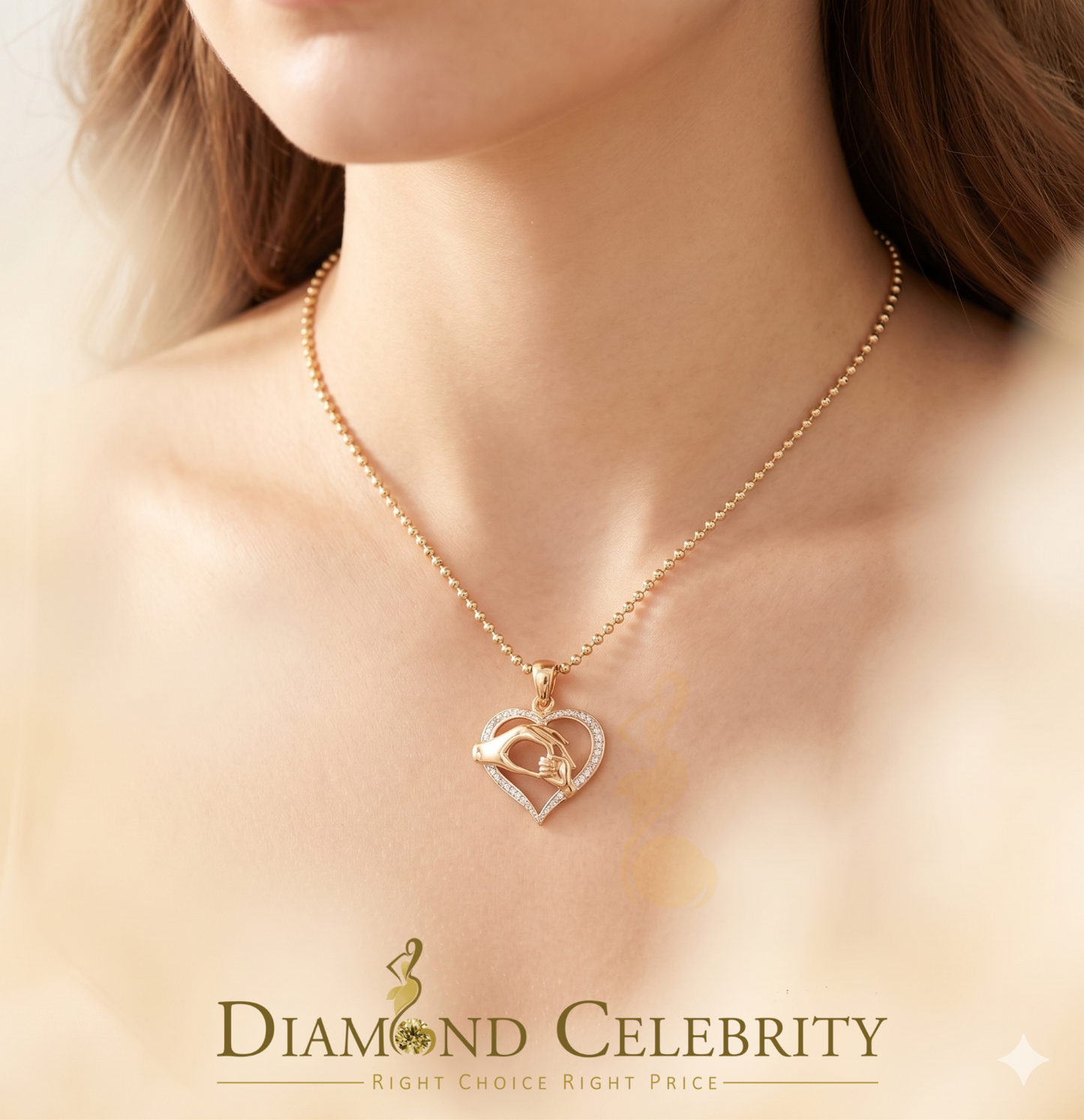 DiamondCelebritees  Real 0.10ct Diamond Sterling Silver Heart In MOM'S CARE Necklace Yellow Pendant