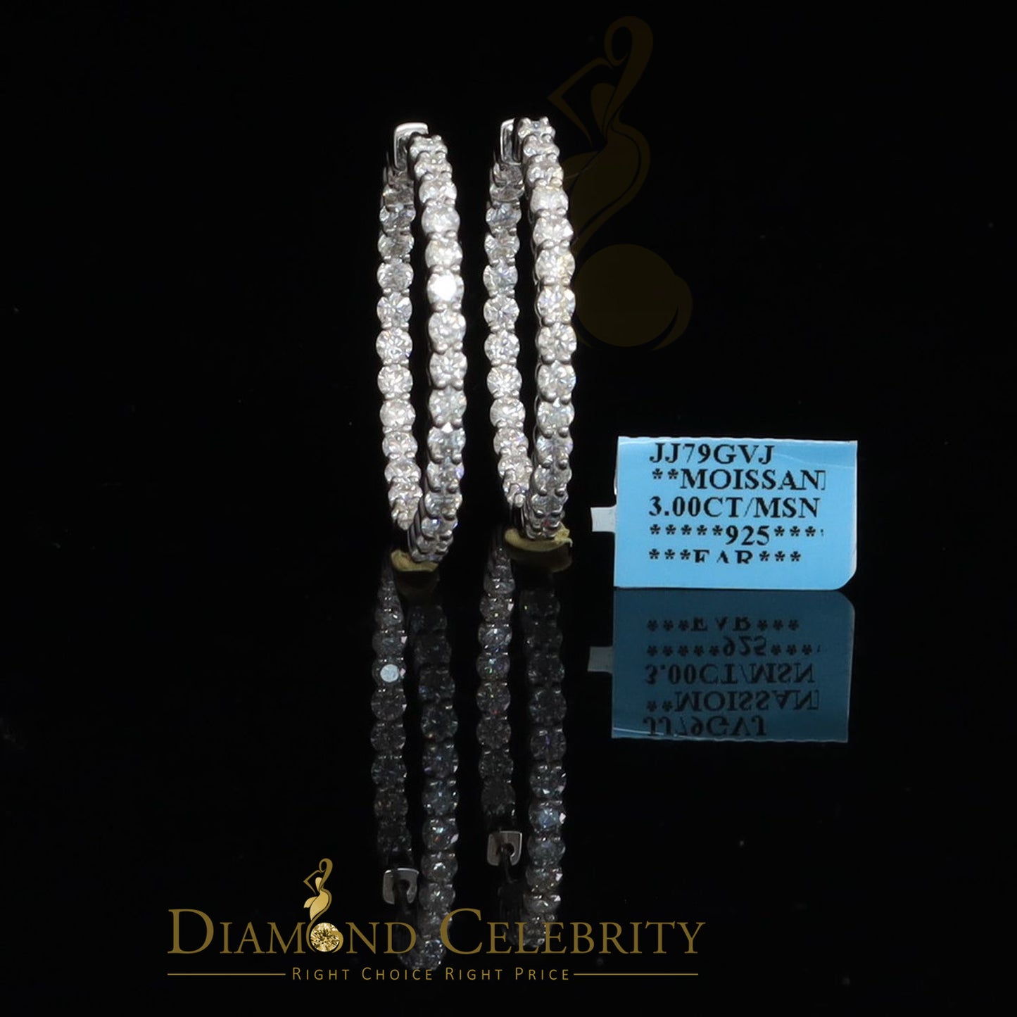 Diamondcelebritees 6.00ct Moissanite White 925 Sterling Silver Women's Hoop Earrings