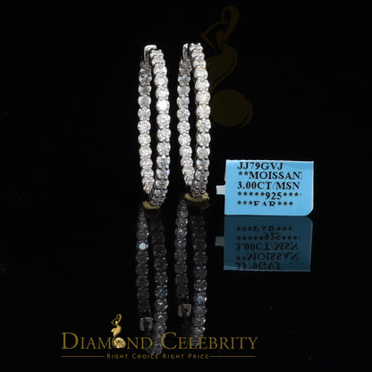 Diamondcelebritees 6.00ct Moissanite White 925 Sterling Silver Women's Hoop Earrings