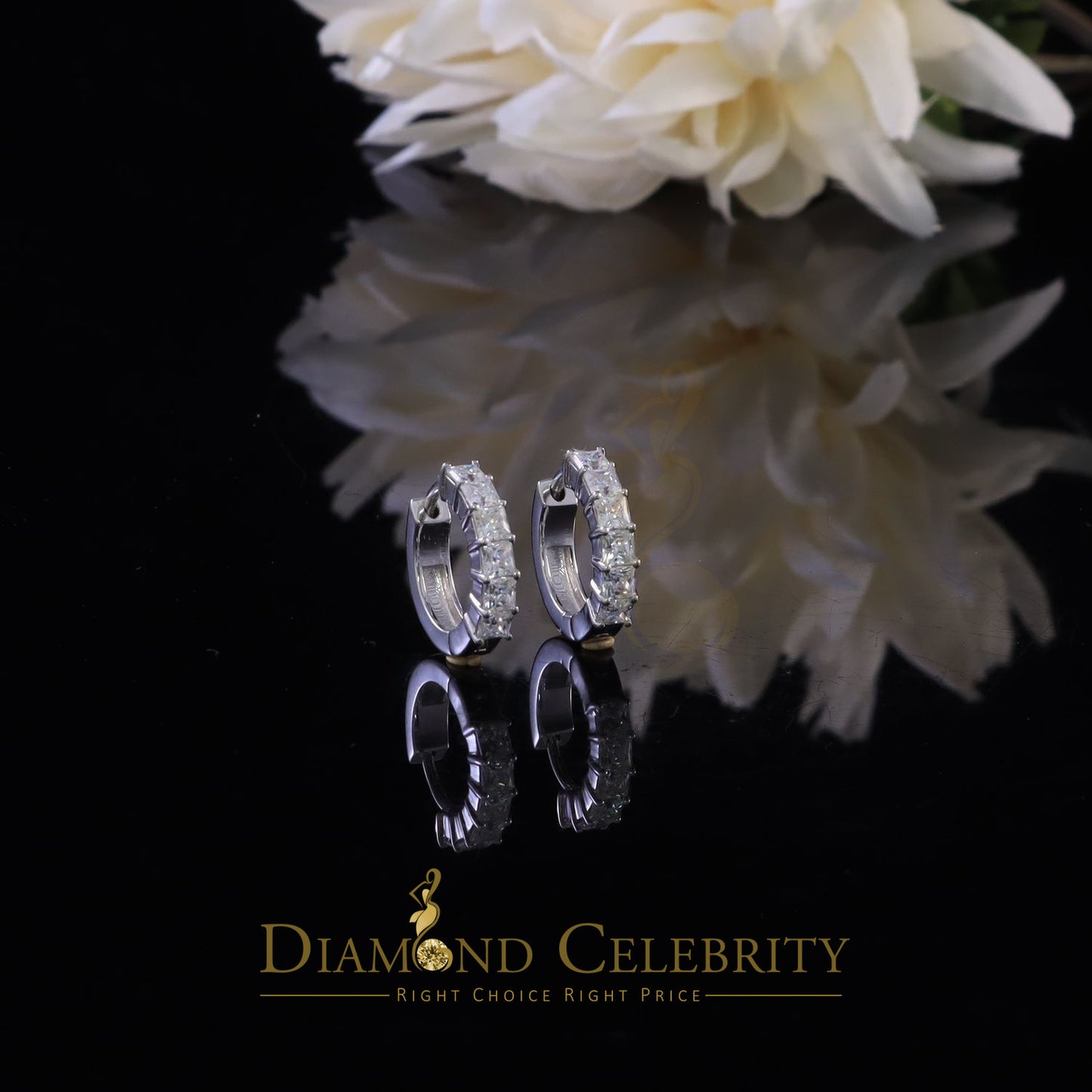 Diamondcelebritees 2.00ct Moissanite Princess White 925 Sterling Silver Women's Hoop Earrings