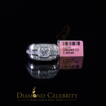 DiamondCelebritees 925 White Sterling Silver Cubic Zirconia 6.10ct Men Square Shape Ring Size 11