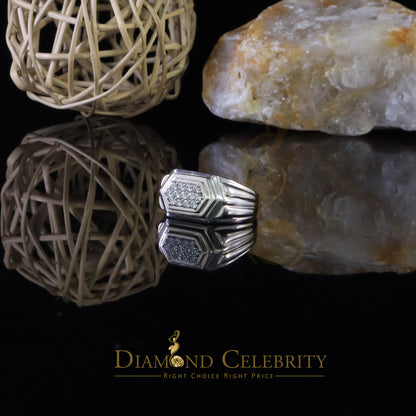 DiamondCelebritees Sterling White Silver 0.40ct Cubic Zirconia Hexagon Engagement Men's Ring Size 9
