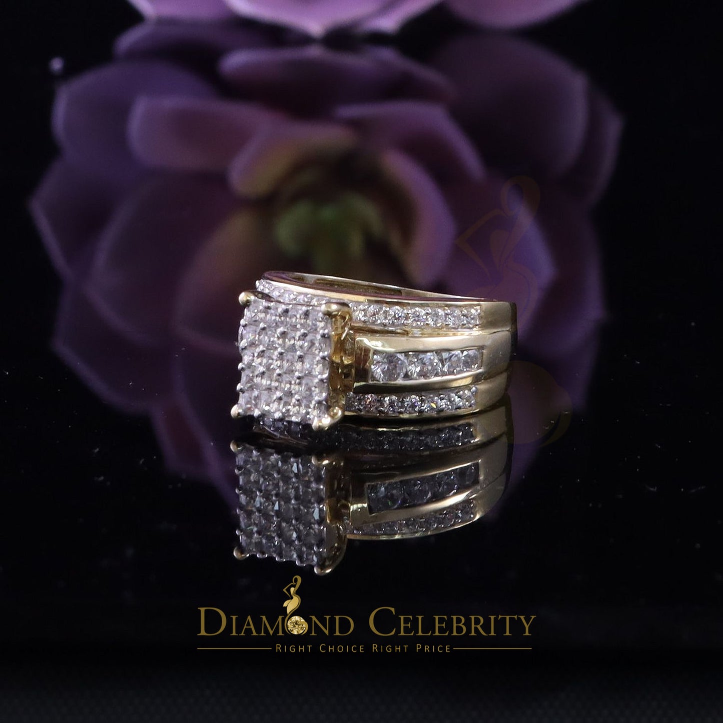 DiamondCelebritees 925 Sterling Yellow Silver Square 2.12ct Cubic Zirconia Womens Ring Size 7