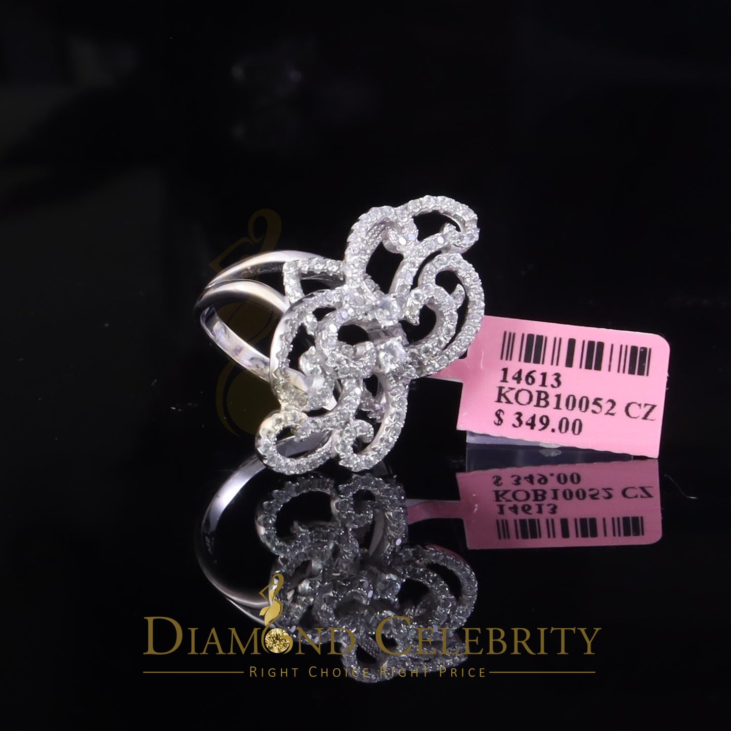 DiamondCelebritees 2.50 ct Cubic Zirconia 925 White Silver Cocktail Flower Womens Ring Size 8.5