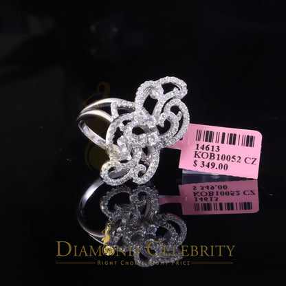 DiamondCelebritees 2.50 ct Cubic Zirconia 925 White Silver Cocktail Flower Womens Ring Size 8.5