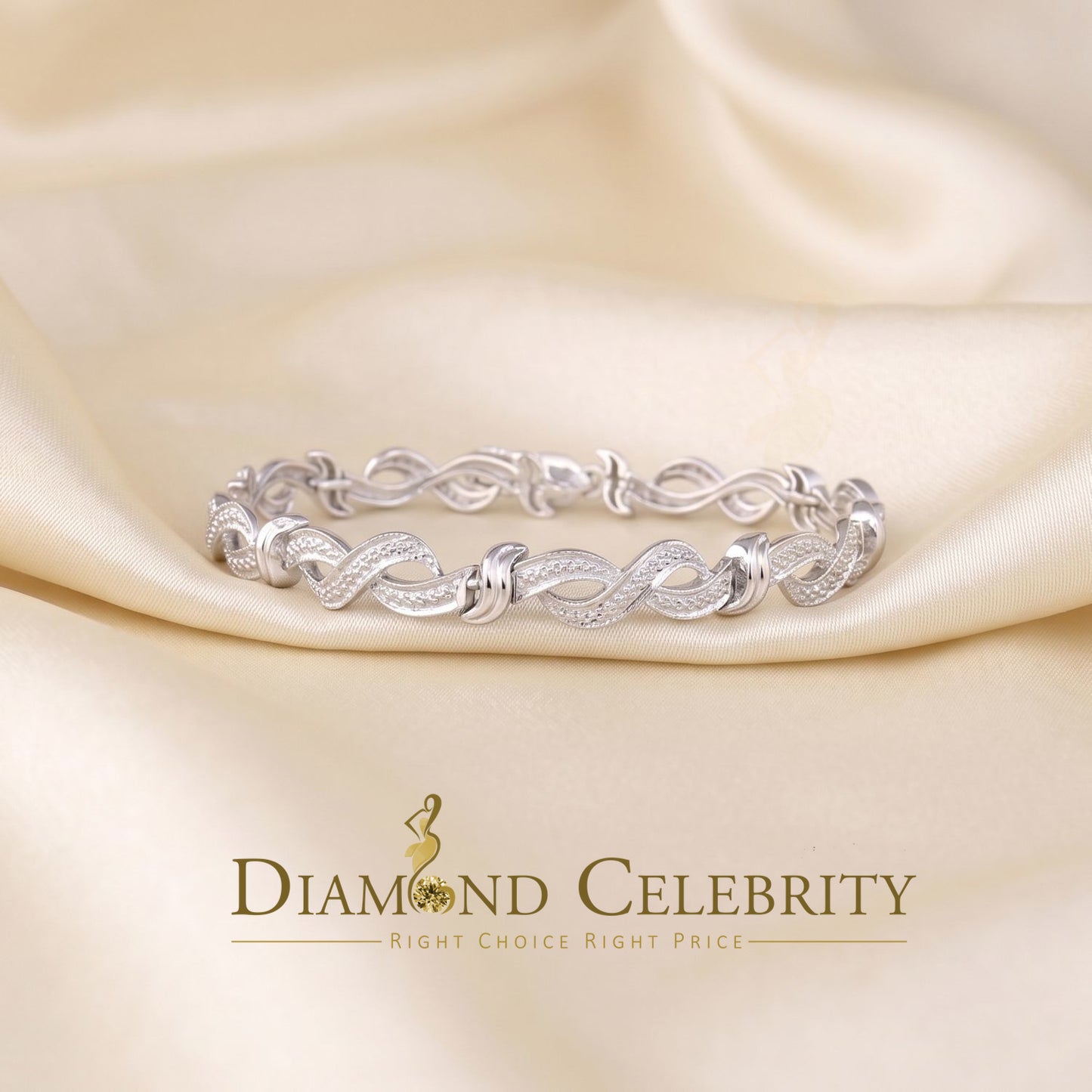Diamondcelebritees White 0.15CT Real Diamond 925 Sterling Silver Fancy Bracelet-Size 7 Inches