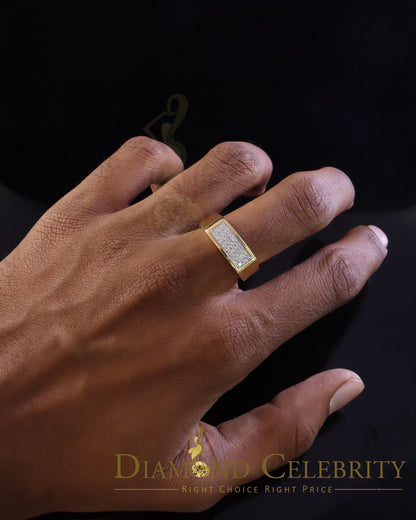 DiamondCelebritees Sterling Mens 0.81ct Yellow Cubic Zirconia Silver Rectangle Fashion Ring Size 9