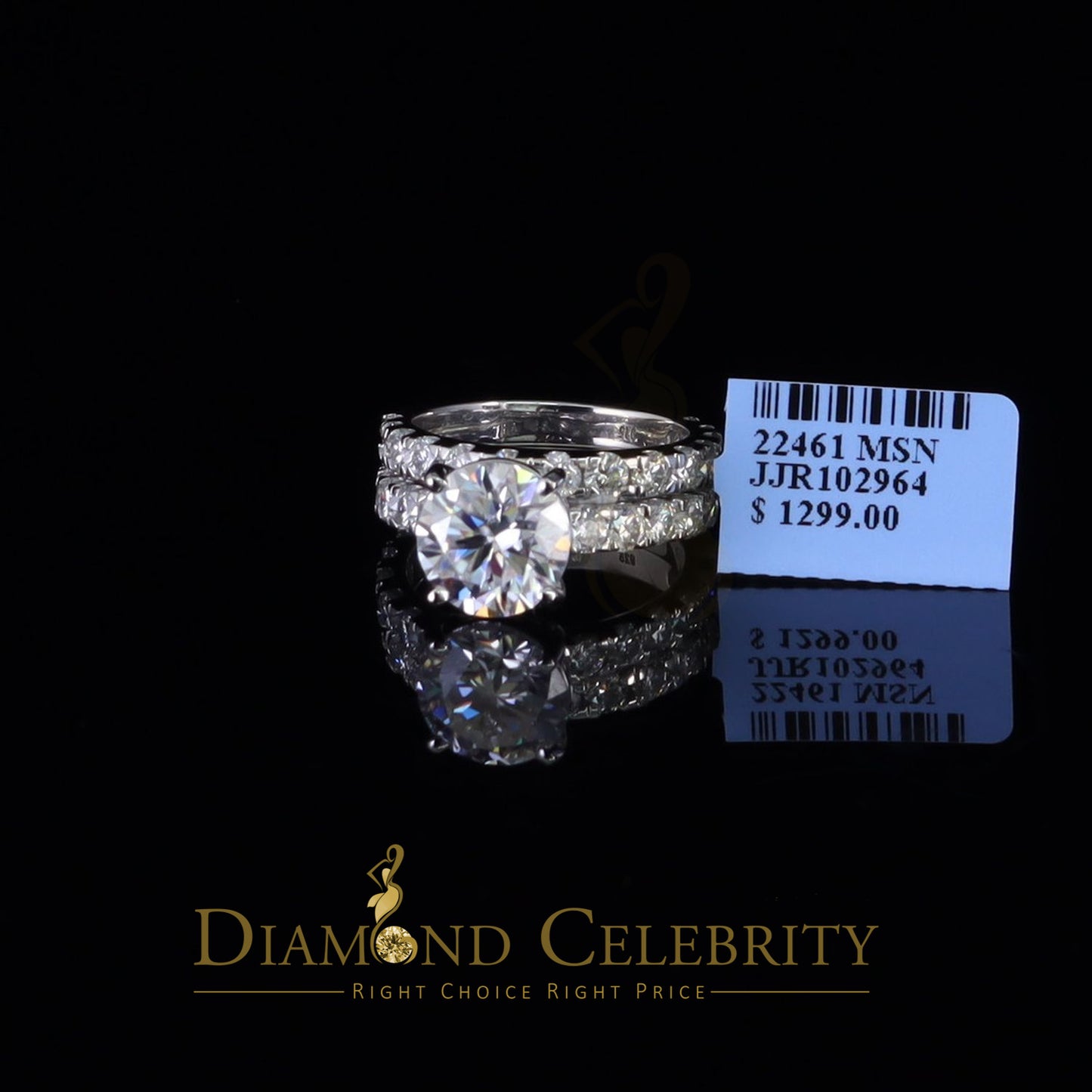 DiamondCelebritees 7.00ct Moissanite White Sterling Silver Men's/ Women Bridal Round Rings Size 8