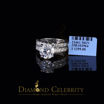DiamondCelebritees 7.00ct Moissanite White Sterling Silver Men's/ Women Bridal Round Rings Size 8