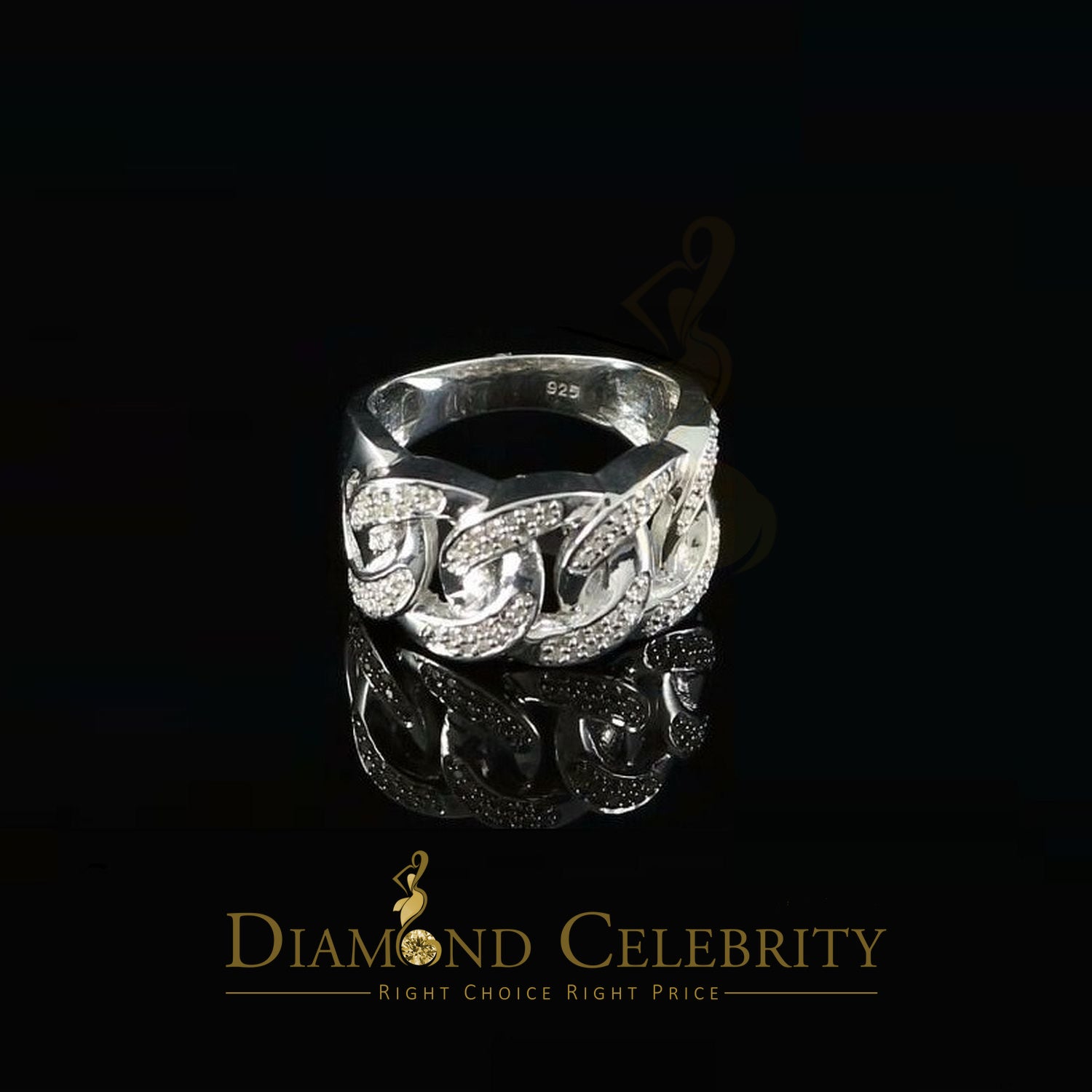925 Sterling White Silver With Miami Cubic 0.33CT Diamond Men's Ring Size 9